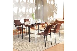 Outsunny 5 Pieces Outdoor Dining Set for 4, PE Wicker Rattan Patio Furniture Set with Stackable Chairs, Glass Table Top, Non-