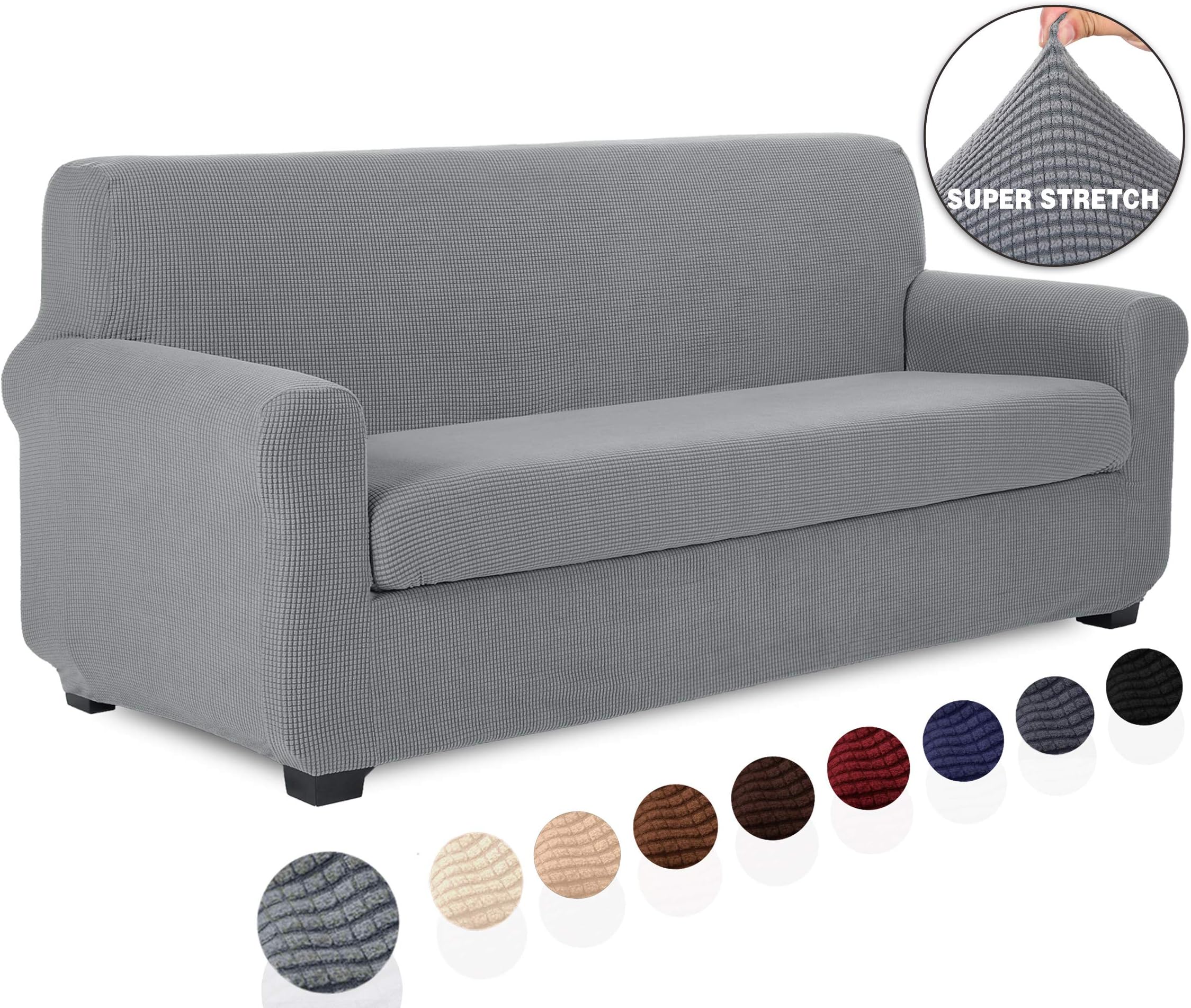 TIANSHU 2 Piece Sofa Slipcover, Stretch 3 Cushion Couch Cover for Sofa, Stylish Jacquard Furniture Covers (Sofa, Light Gray)