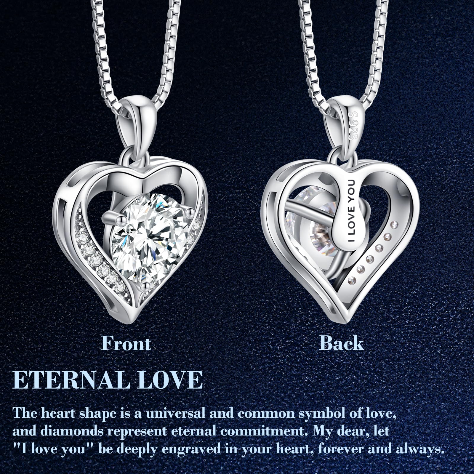 DALOJOE Moissanite Necklace for Women, 1-3 Carat Heart Necklace Engraved with 'I LOVE YOU', Birthday Gift for Wife, Anniversary Present for Wife Women, Jewelry Gifts for Christmas Valentine's Day
