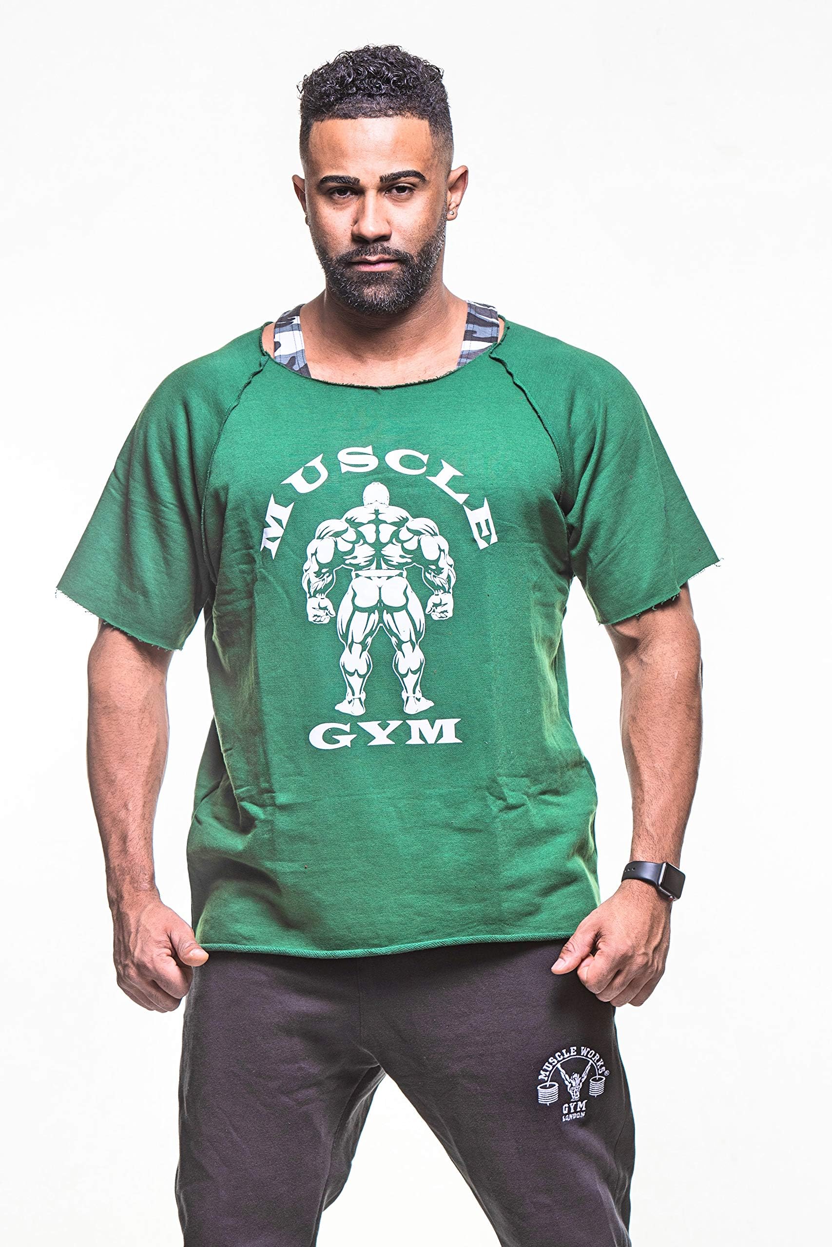 Bodybuilding Rag Top Workout Terry Cotton Gym Wear T-shirts Hardcore Gym Wear Green