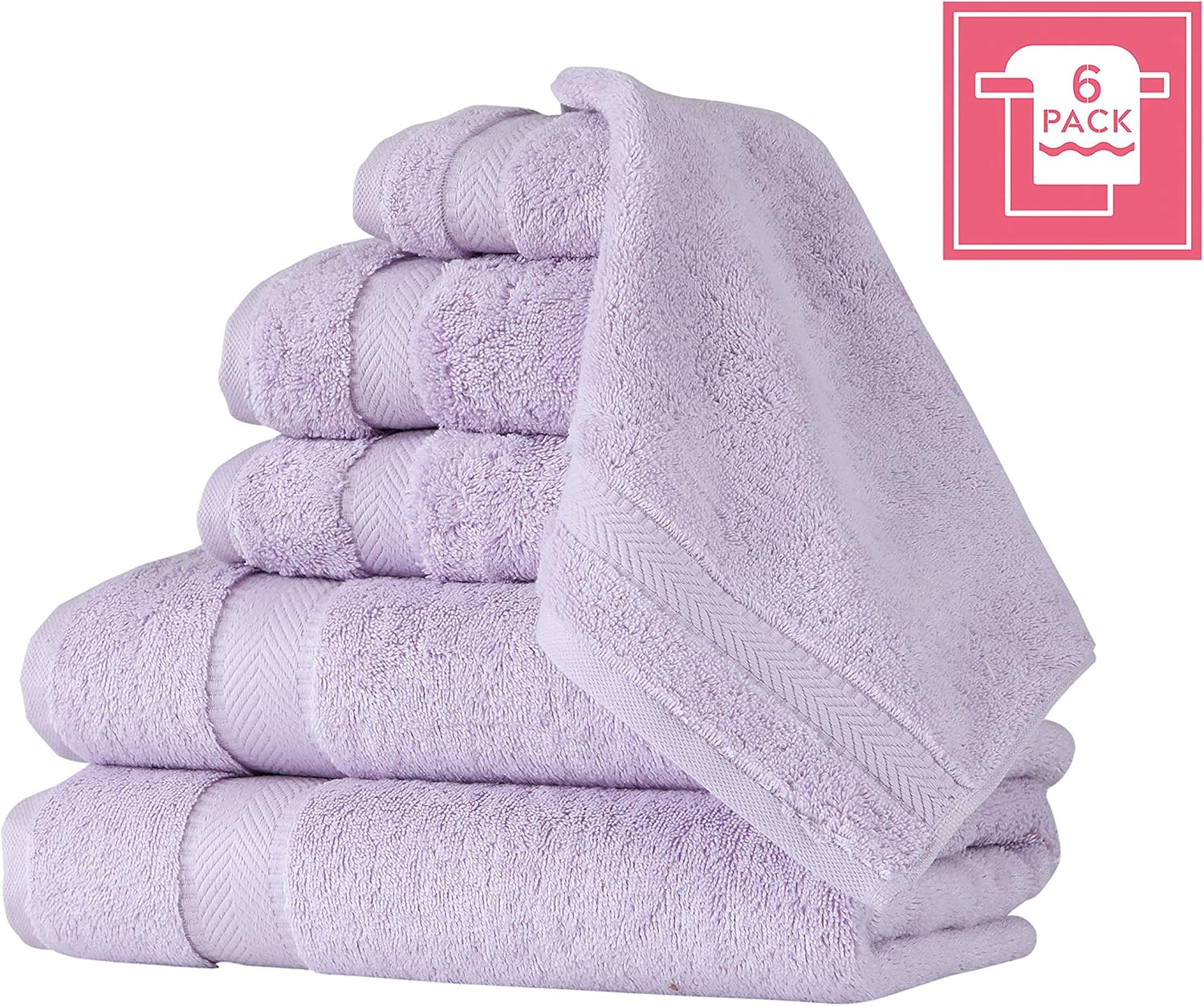 Textilom 100% Turkish Genuine Cotton 6 Piece Towel Set, Super Soft & Highly Absorbent & Quick Dry ( 2 Bath Towels, 2 Hand Towels, 2 Washcloths )- Lilac: Kitchen & Dining