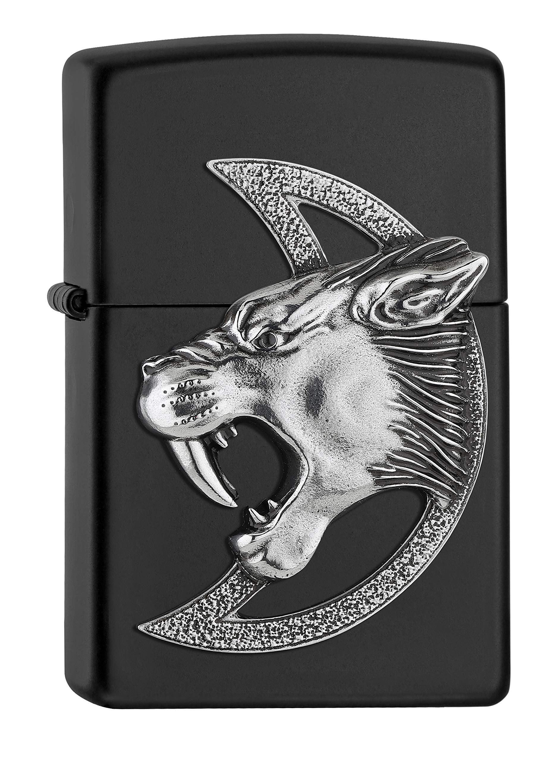 ZIPPO – Black Matte - Sabre-toothed Tiger, Emblem – gasoline Windproof lighter, refillable, in gift box
