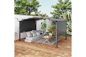 LUXIJOY 10 x13 Arched Outdoor Pergola Patio Metal Pergola for Deck, Outdoor Retractable Pergola with Canopy and Hardware, Small Aluminum Pergola with Canopy Fixed in Various Positions (Grey)