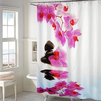 Lushomes Digital Flower Shower Design Shower Curtain with 12 Eyelets and 12 Hooks (Single pc, 71 x 78, 180 x 200 cms)