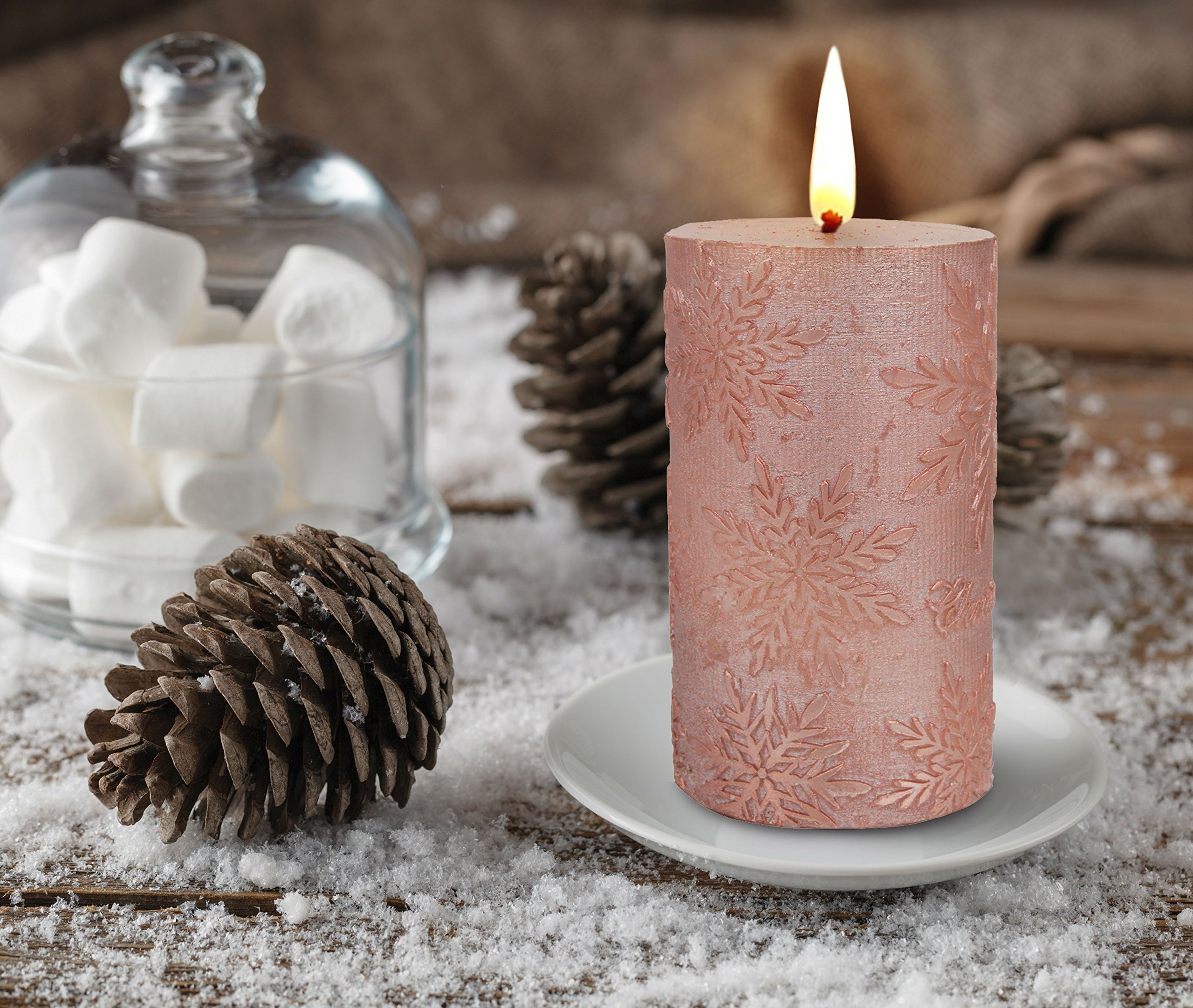 Christmas Pillar Candle Table Decor For Holiday Home Party Rose Gold