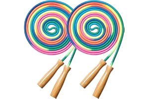 Fanhostco Double Dutch Long Jump rope - 16Ft 2 Pack Skipping Rope, Rainbow Jumping Rope for Multiplayer with Wooden Handle