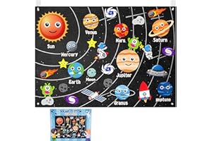 WATINC 35Pcs Outer Space Felt Board Story Set 3.5 Ft Solar System Universe Storytelling Flannel Interactive Play Kit with Hoo