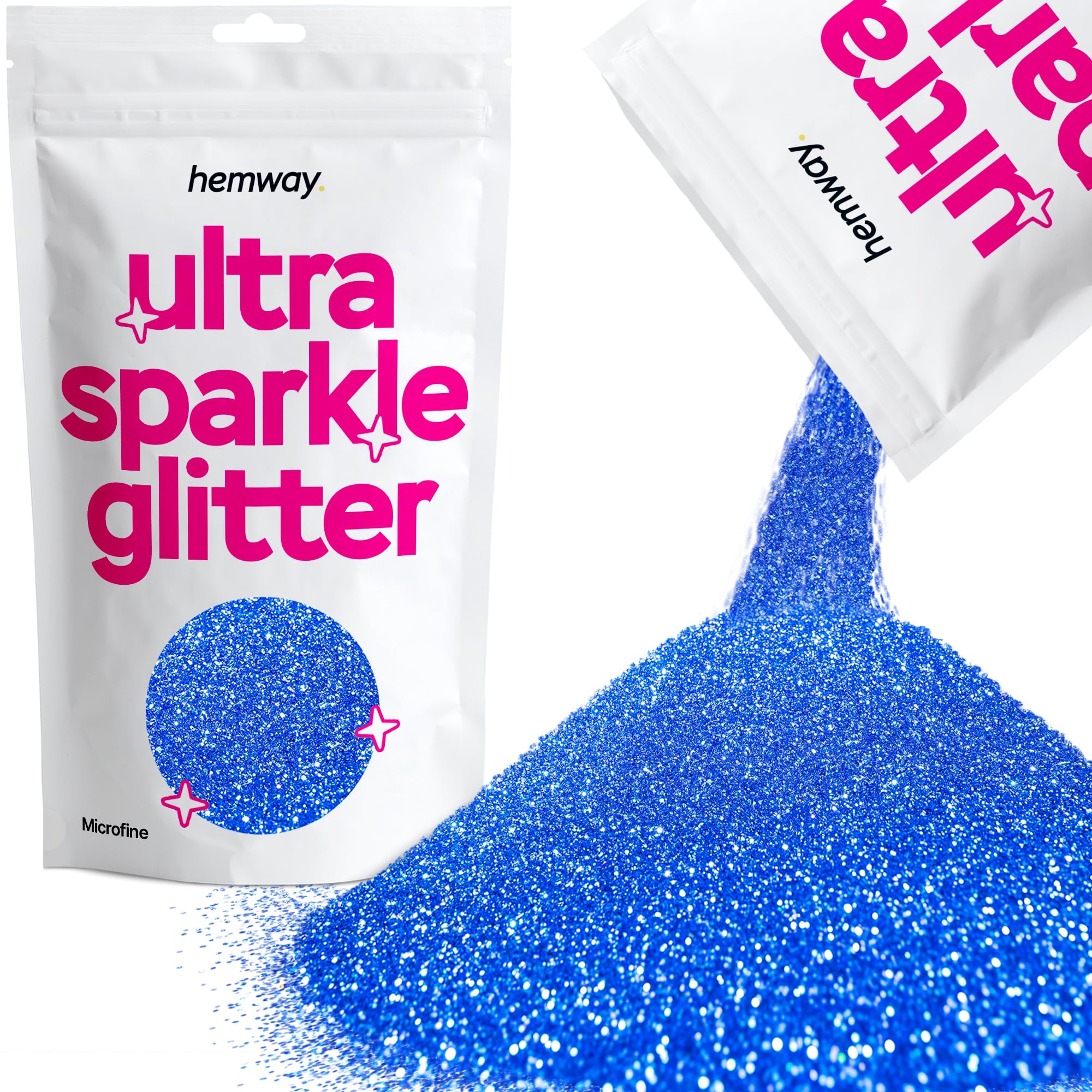 Hemway Ultra Sparkle Glitter Sapphire Blue 100g Microfine | Glitter for Arts & Craft, Makeup, Nail Art, Crafting, Card Making, Sparkle Decoration