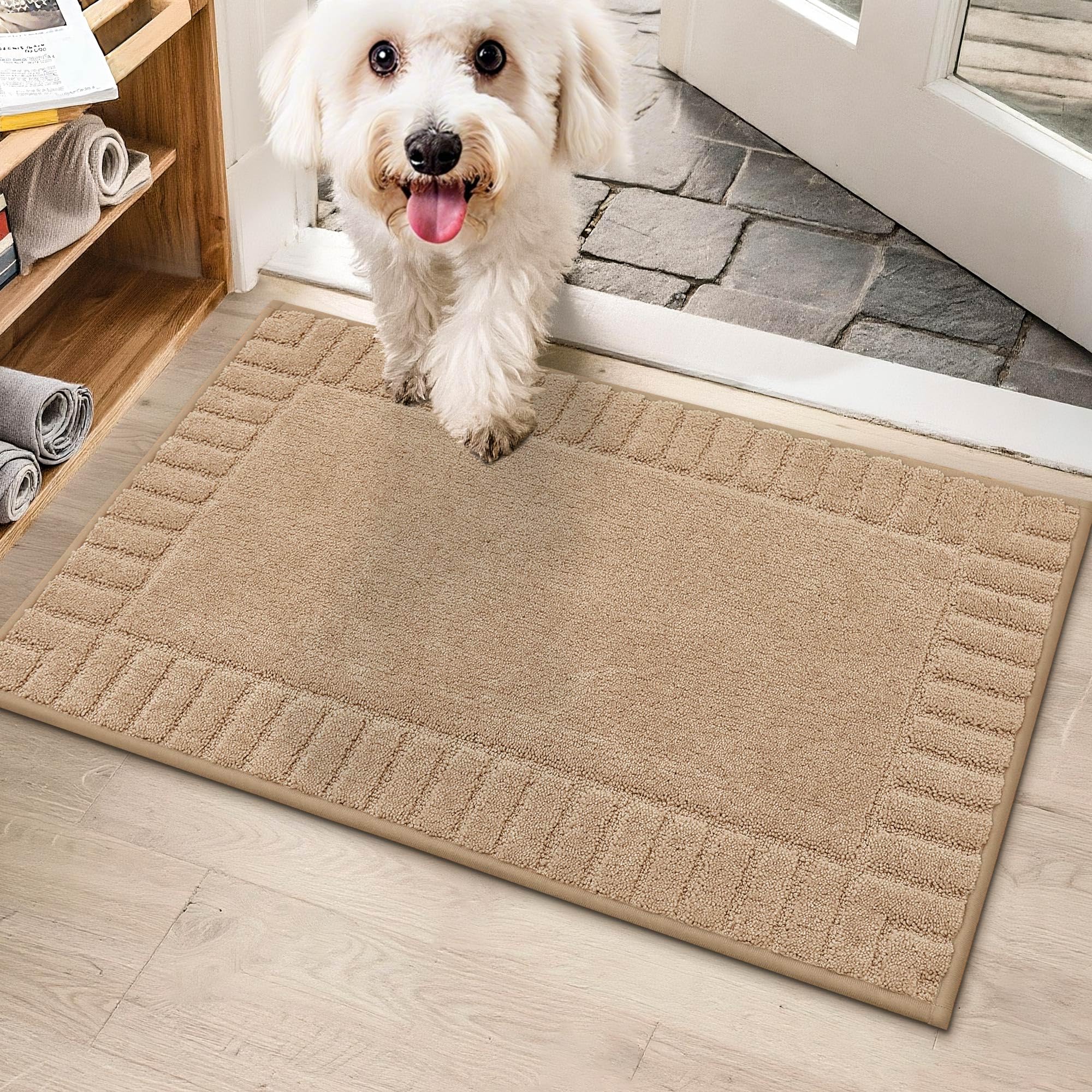 BEQHAUSE Door Mat for Indoor & Outdoor,Dirt Trapper Barrier Mat Super Absorbent Machine Washable Front Doormats Rug with Non-Slip TPR Backing (Taupe, 50x80cm)