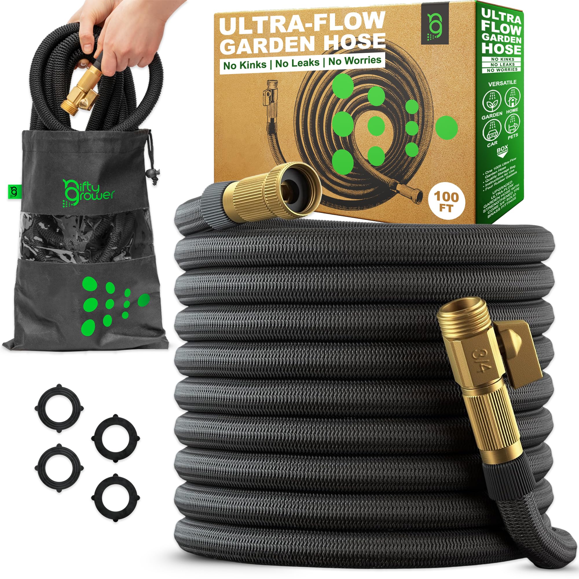 Photo 1 of **USED** Easy to Use Garden Hose 100 FT, Lightweight and Leak-Proof Heavy-Duty Flexible Water Hose 100FT with Reinforced TPE Core, 3/4" Solid Brass Fittings, Ultra-Flow Manguera Para Jardin, Built to Last