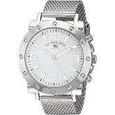 U.S. Polo Assn. Men's Silver Mesh Watch &ndash; Classic Analog Quartz Timepiece with Bold Bezel Detailing, White Dial &amp; Textured Strap &ndash; 48mm Case &ndash; Fits Wrists 5.5" to 8"