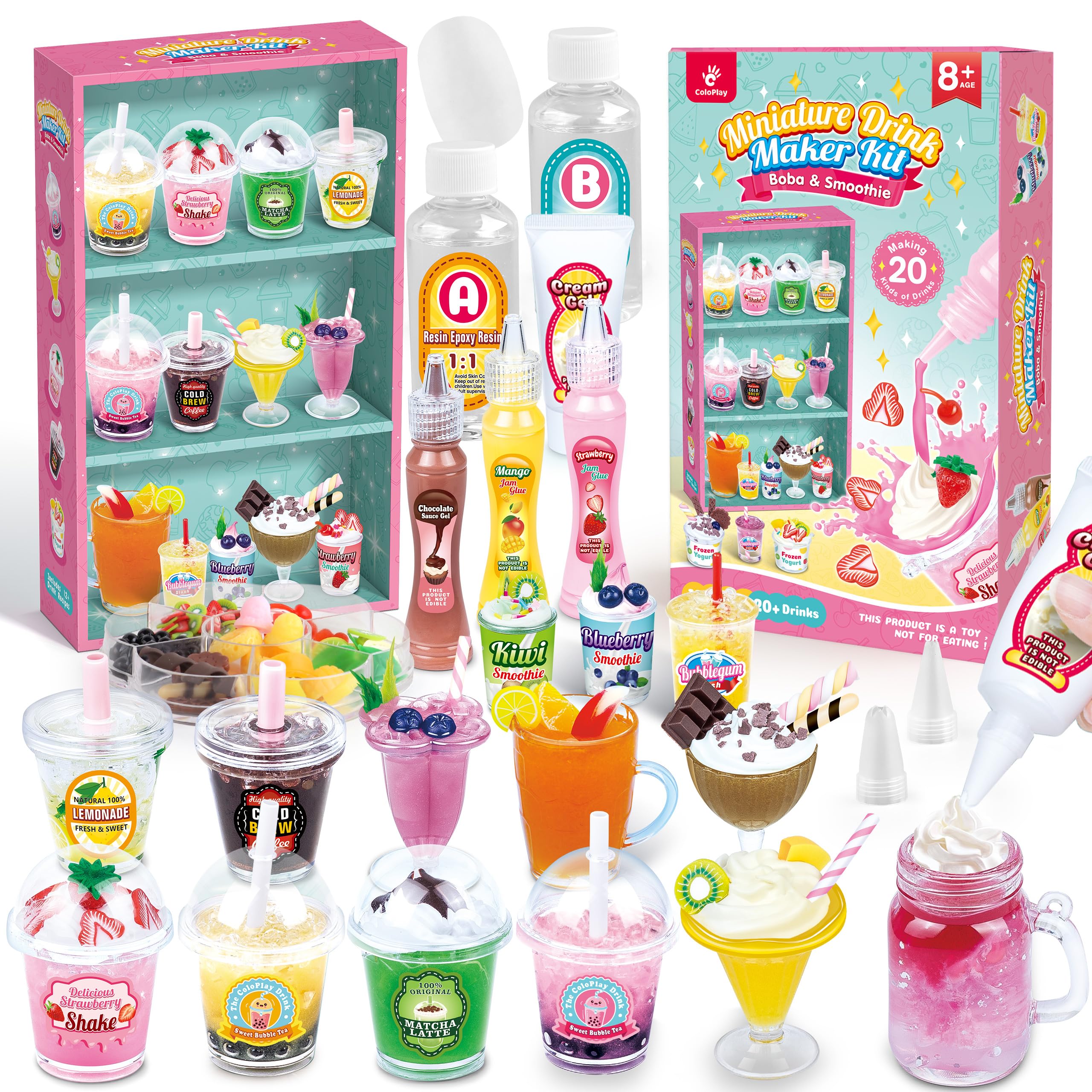 Photo 1 of ***FACTORY SEALED***20 PCS Miniature Drink Marker Kit, Miniature Food Toys, Kitchen Pretend Food DIY Crafts Kits for Kids Ages 8-12, Girls Gift for Christmas, Birthday, Collectors, Resin Play, NOT Edible