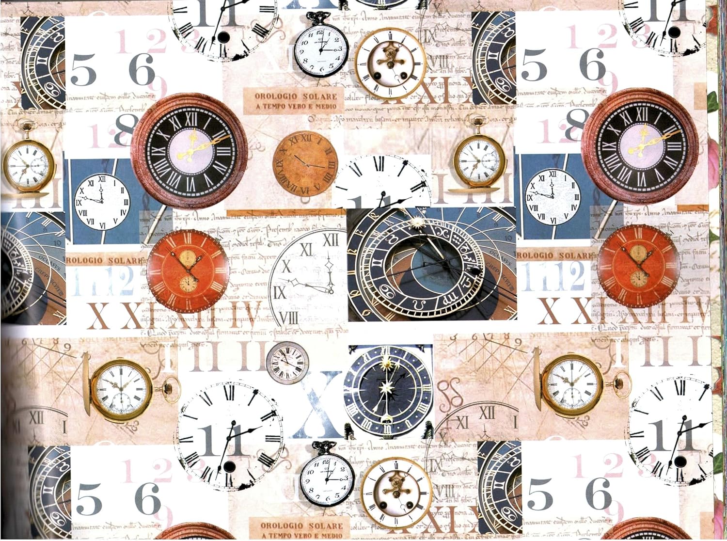 Clocks, Timepieces, Clock Faces Rolled Gift Wrap Paper 2 Sheets 27 in x 39 in