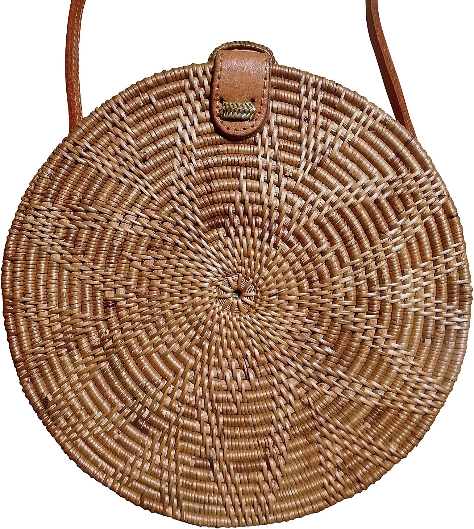BALI BOHEME Limited Edition Rattan Wicker Bag Braided Straw Strap and Attachment Genuine Leather – Quality 100% Made in Bali – Women's Shoulder Bag Size M 20 cm – Back Gift Idea