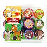 TINYMILLS 12 Pcs Woodland Animals Critters Stamp Kit for Kids Self Inking Stamps Gift Baby Shower Party Favors