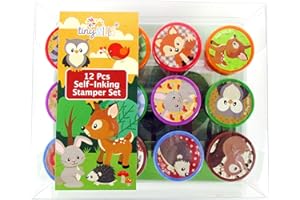 TINYMILLS 12 Pcs Woodland Animals Critters Stamp Kit for Kids Self Inking Stamps Gift Baby Shower Party Favors