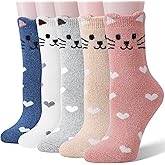 EBMORE Merino Wool Cat Socks for Women Thermal Winter Warm Thick Cute Fun Cozy Crew Socks 5 Pairs
