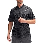 Pudolla Men's Fishing Shirts with Short Sleeves, Summer Travel Work Shirts, Button Down with UPF50+ and Zipper Pockets