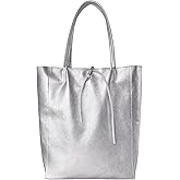 TAKEASY Italian Metallic Calf Leather Tote Bag for Women with Zipper, Inner Pocket & Flat Base | Soft Unlined Shopper Handbag