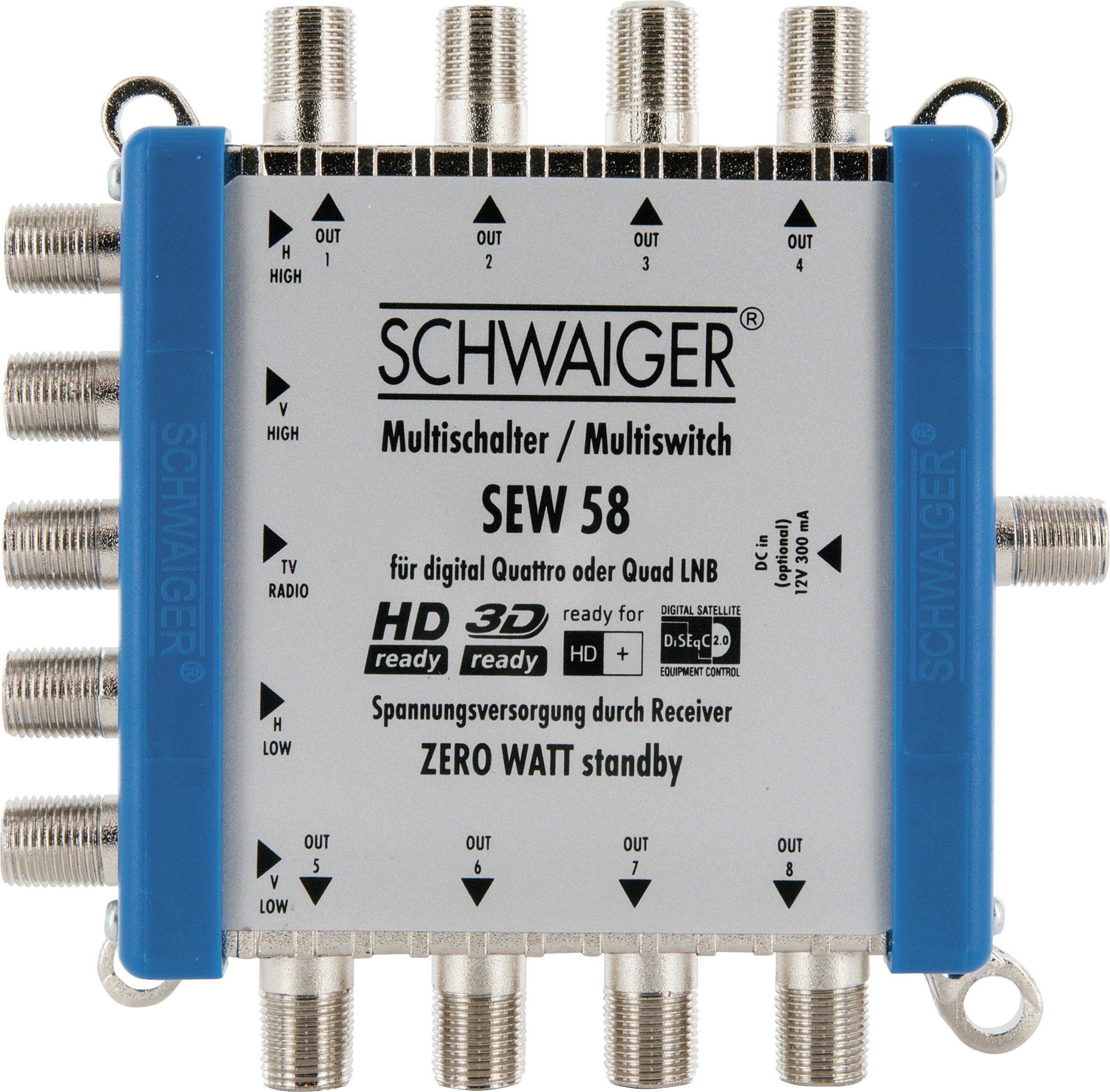 SCHWAIGER SEW58 531 Multiswitch (up to 8 Subscribers, No Mains Connection Required, DVB-T2 Compatible) Silver