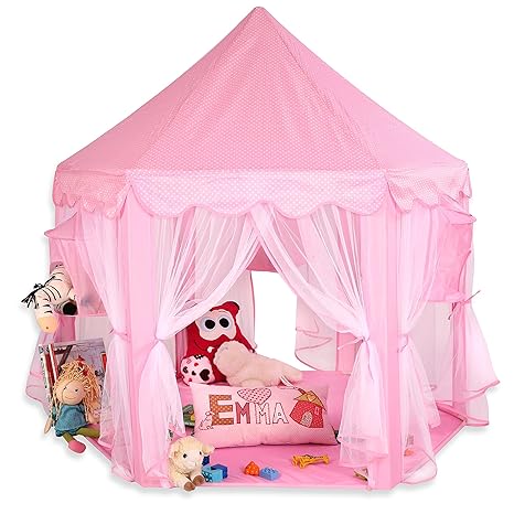 KIDUKU® Kinderspielzelt Spielschloss Prinzessinenschloss Spielzelt Bällebad Spielhöhle mit Hängenetzen, in 3 Farbvarianten (P