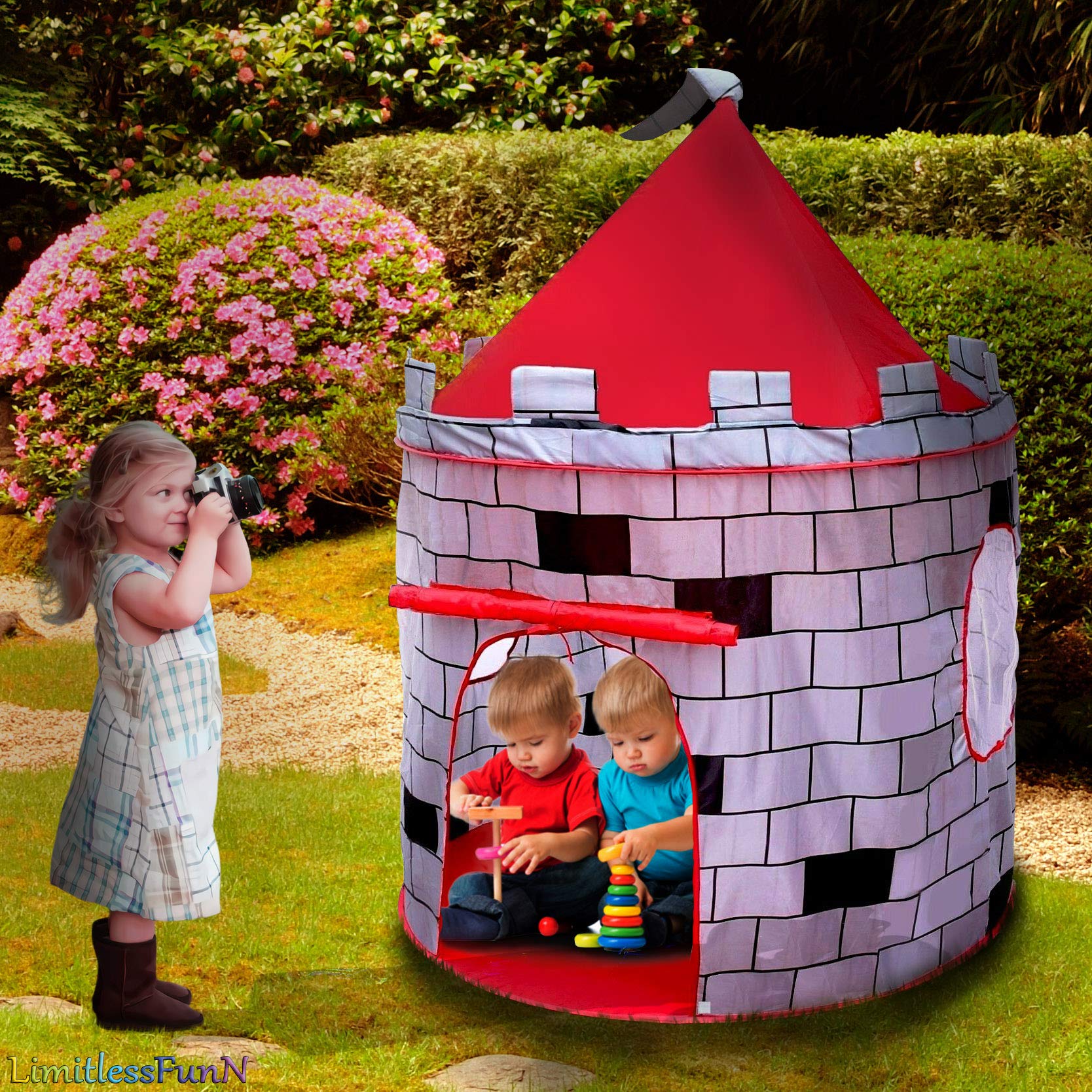LimitlessFunN Knight Castle Pop Up Kids Play Tent | Includes Star Lights & Carrying Case |, Children Indoor Castle Playhouse for Boys, Toddlers, 41