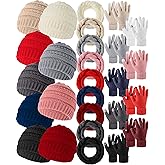 Ramede 27 Pcs Winter Warm Set Colorful Knitted Beanie Hat Infinity Scarf Touch Screen Gloves Cable Knit Hat for Women Men
