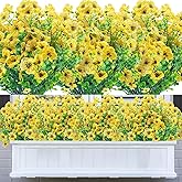 DRT DERUITAI 8 Bundles Artificial Flowers Fake Outdoor Plants,UV Resistant Outdoor Flower Faux Plastic Shrubs for Indoor Outside Hanging Decoration(Yellow)