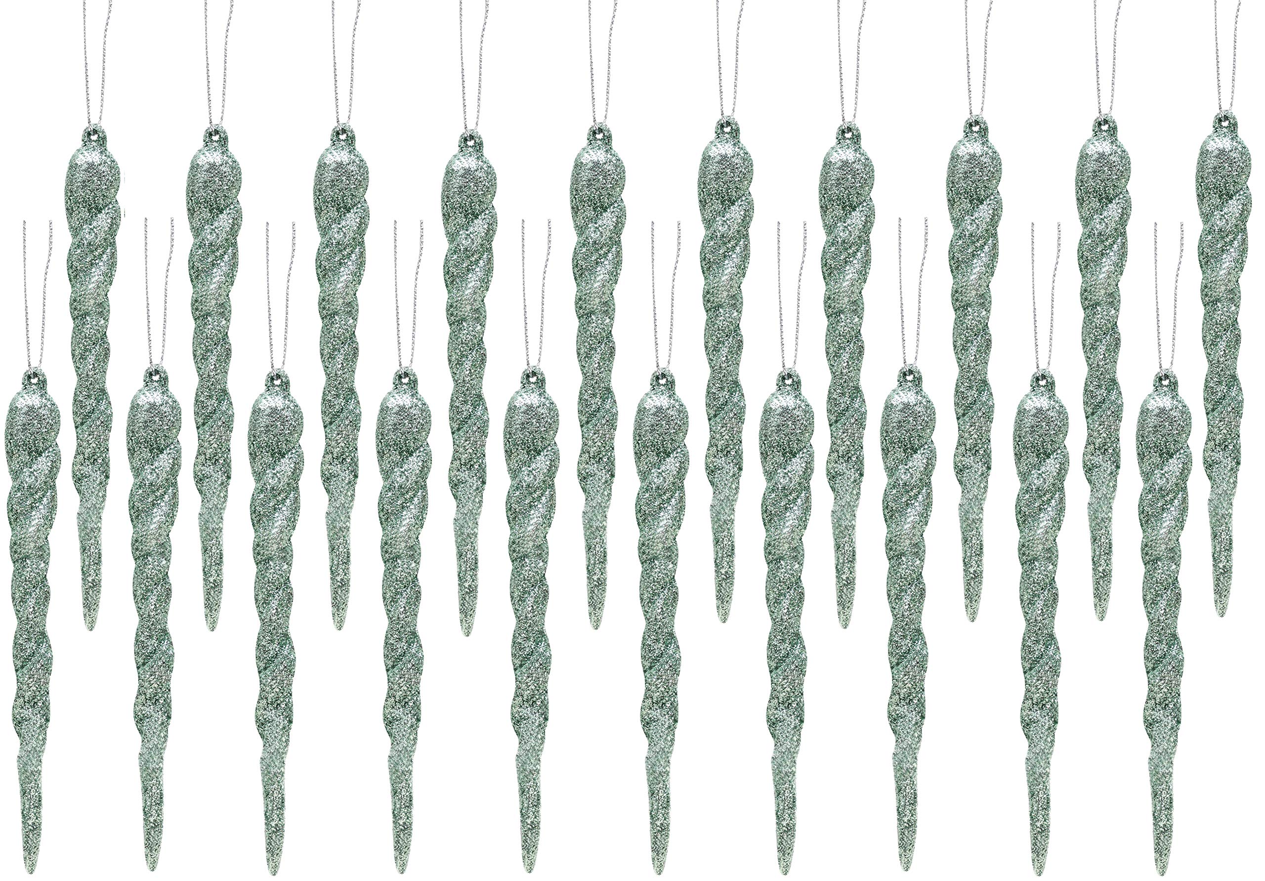 Christmas Concepts® 120mm (4.8") Glitter Icicle Decorations Christmas Tree Trims (MINT GREEN, 20)