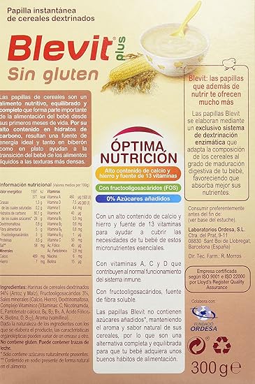 Blevit Plus Sin Gluten Cereales - 300 gr: Amazon.es: Alimentación y bebidas