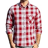 JOGAL Long Sleeve Shirts for Men Plaid Button Down Shirt Mens Casual Cotton Button Up Pocket Shirt