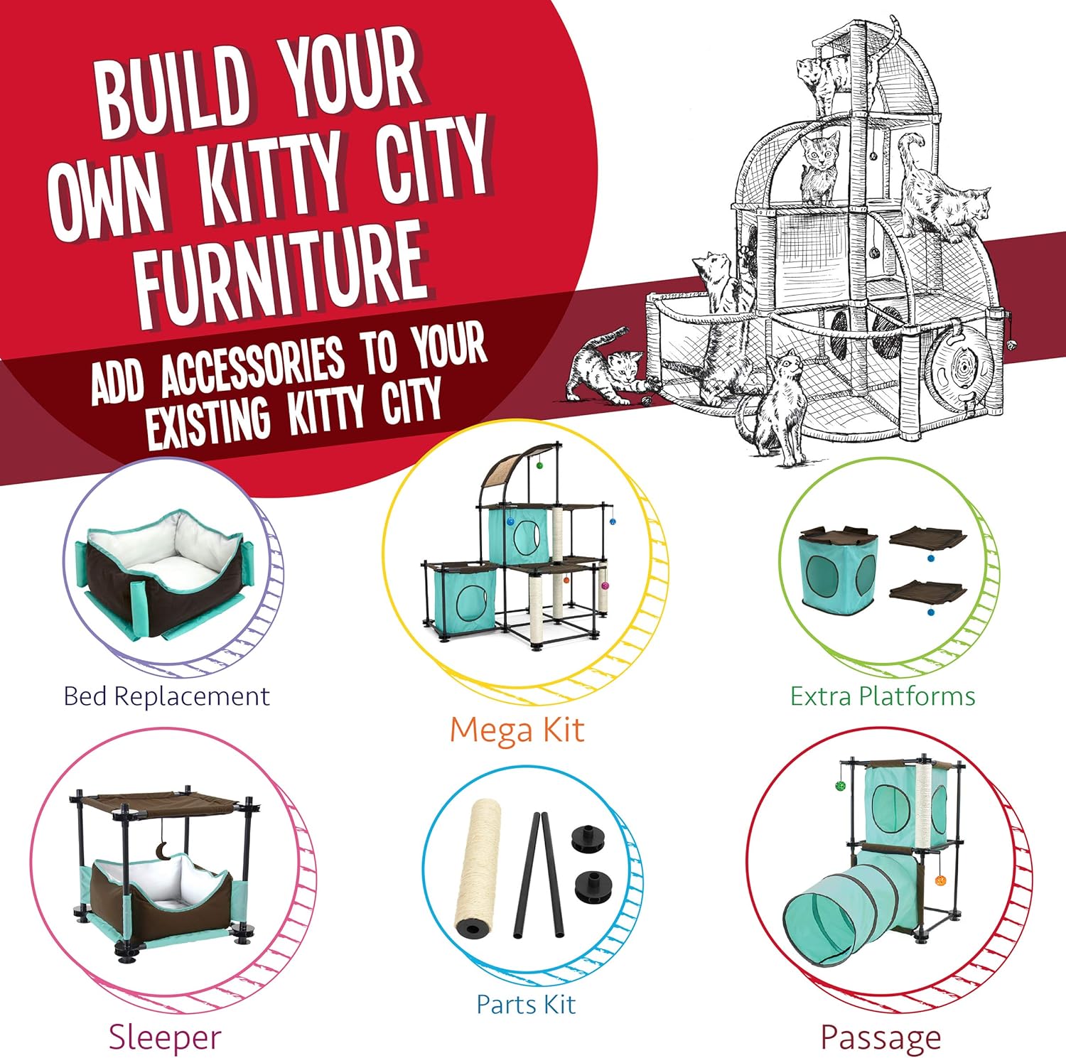 Kitty City Claw Mega Kit Cat Furniture, Cat Feeding Colletion, Cat Condo Collection, Cat Toy, Cat Tree, Mega Kit-Green, 3 levels, Model Number: SPO-0587 : Cat Tower : Pet Supplies