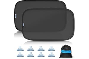 PEMOTech Car Window Shades for Baby【8 Suction Cups & Static Cling】 2 Pack-21"x14" Side Window Cover for Child,Certified Sunshades for Kids to Block 99.9% UVR, Sun Shade Universal Fit Most of Cars