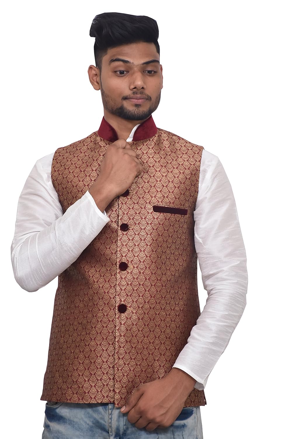 unm men's designer jacquard silk blend dupion nehru and modi jacket