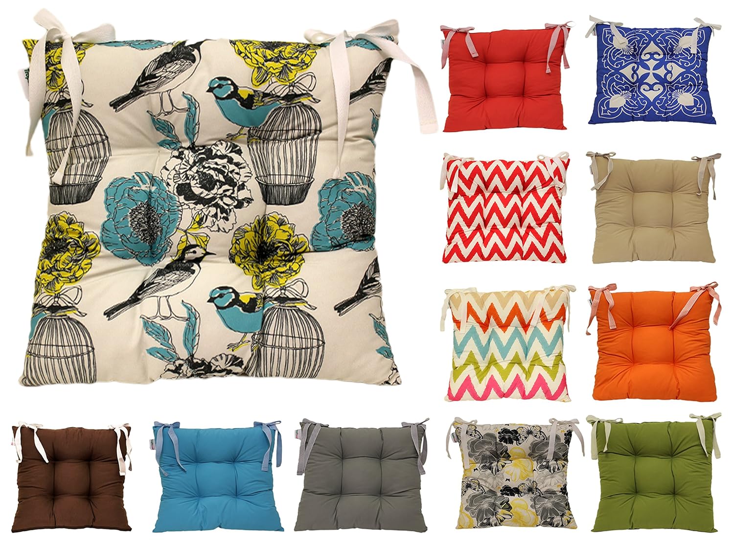 Birds Tropik Home Comfortable Seat Pads Garden Kitchen Dining Chair Cushions Tie On Home Accessories Chair Pads