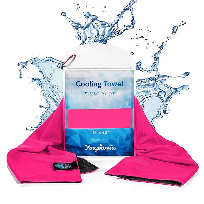 Youphoria Cooling Towel Perfect Cooling Towels for Neck Wrap or Cooling Bandana - Cool Towel for Hot Weather, Over Heating, Sports, Athletes, and Fatigue - Waterproof Carry Case Included - 1PK