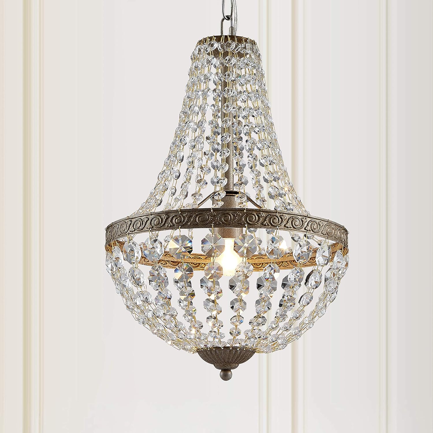 Bestier French Empire Antique Silver Finish Farmhouse Crystal Pendant Chandelier Lighting LED Ceiling Light Fixture Lamp Dining Room Bathroom Bedroom Livingroom 1 E26 Bulbs Required H18 inch X D12 inc - - 