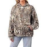 DURUNUL Women Camo Hoodies Maple Leaf Oversized Fleece Hooded Sweatshirt Loose Long Sleeve Pullover Top with Pocket Couple
