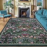 8x10 Area Rugs for Living Room: Floral Washable Rug Vintage Large Soft Boho Non-Slip Carpet Indoor Floor Stain Resistant Carpets for Bedroom Dining Room Farmhouse Nursery Home Office Dark Green