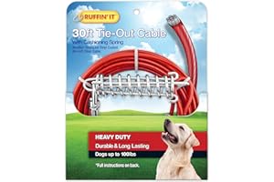 Ruffin' It Heavy Duty 30 ft. Cable Tie-Out for Dogs, 1700# Strength for Dogs Up to 100 lbs., 30ft Cable, Mutli