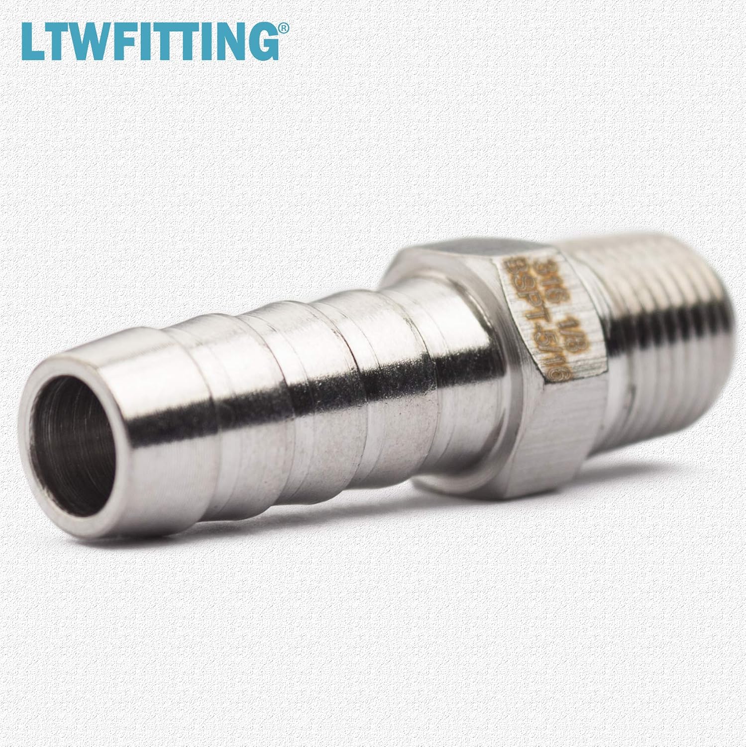 LTWFITTING Stainless Steel 316 Barbed Fitting Connector 1/8" Male BSPT x 5/16"(8mm) Hose Barb Fuel Gas Water (Pack of 5) - Image 3