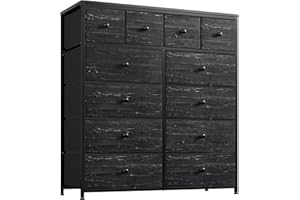 ENHOMEE Black Dresser for Bedroom with 12 Drawers, Bedroom Dresser with Wooden Top and Metal Frame, Tall Dressers & Chests of Drawers for Bedroom, Closet, 40.6" W x 11.8" D x 43.7" H, Black Wood Grain