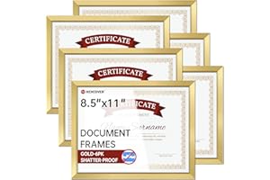 NEXCOVER Diploma Frame Gold 6 Pack, 8.5 x 11 Certificate Frame with HD Plexiglass, 8.5 by 11 Picture Frames for Documents, Photos, Posters, Artworks, Horizontal and Vertical Wall Display