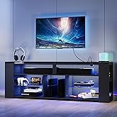 IRONCK Entertainment Center with Storage, 70.9 Inch Tall TV Stand with Power Outlet, LED Gaming TV Cabinet for PS4, Black TV Stand with Carbon Fiber