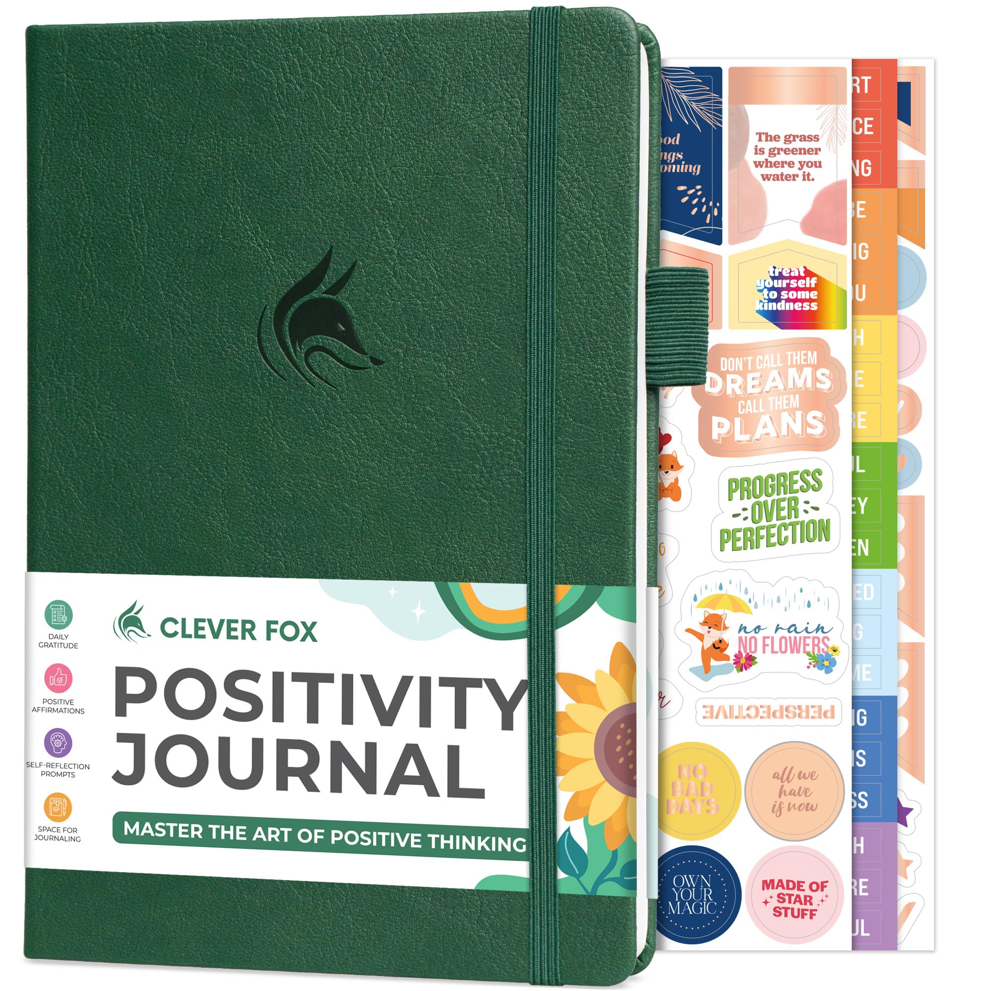 Clever Fox Positivity Journal – Daily Gratitude & Affirmation with Prompts – Motivational Mental Health Notebook with Habit Tracker, A5 (Forest Green)