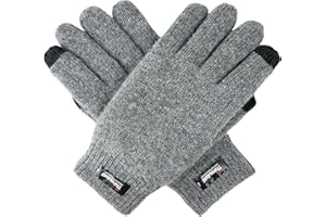 BRUCERIVER Men Pure Wool Knit Gloves with Thinsulate Lining and Elastic Rib Cuff
