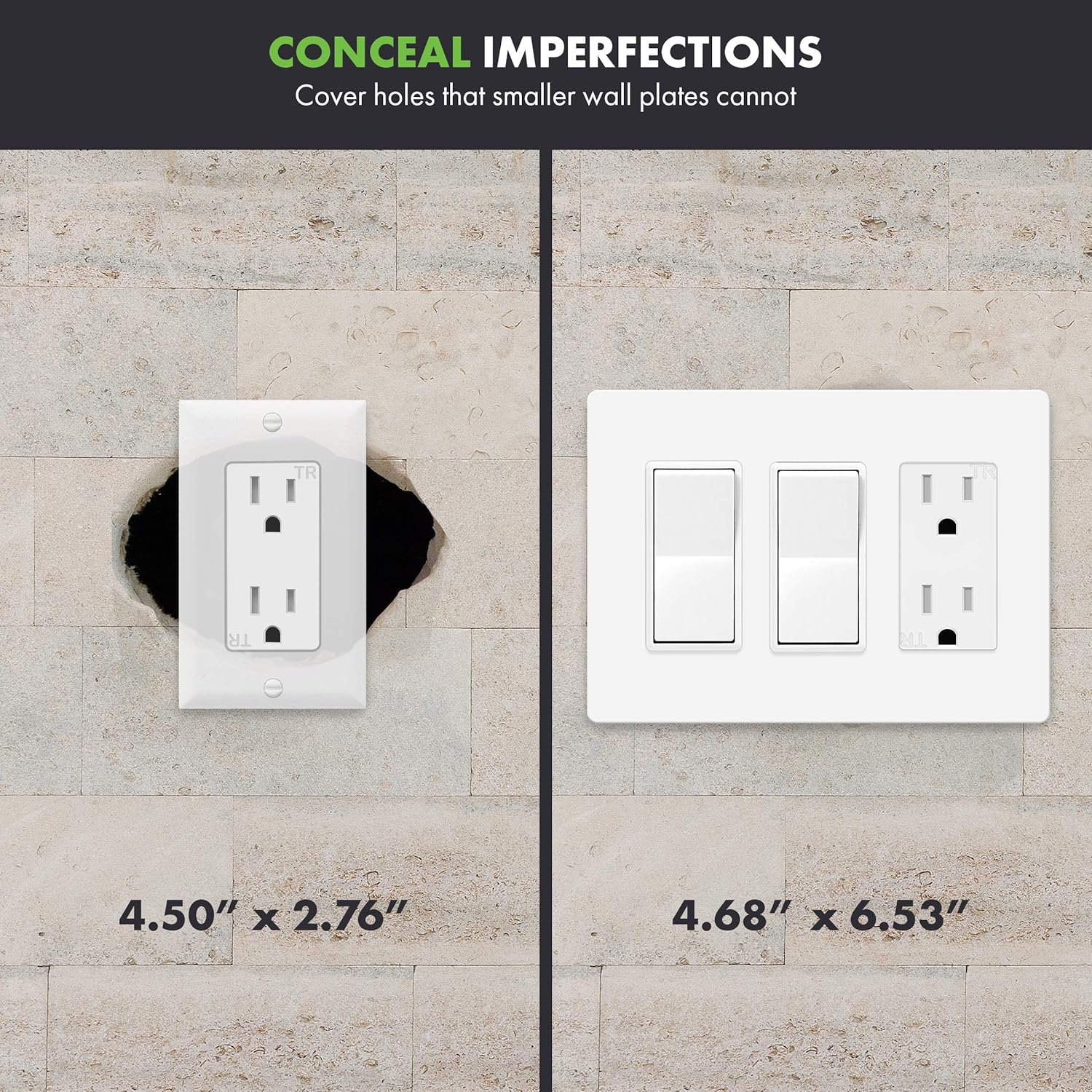 Enerlites Screwless Decorator Wall Plate Child Safe Cover, Size 3-Gang 4.68" H x 6.53" L, Unbreakable Polycarbonate Thermoplastic, SI8833-W, Glossy, White: Home Improvement