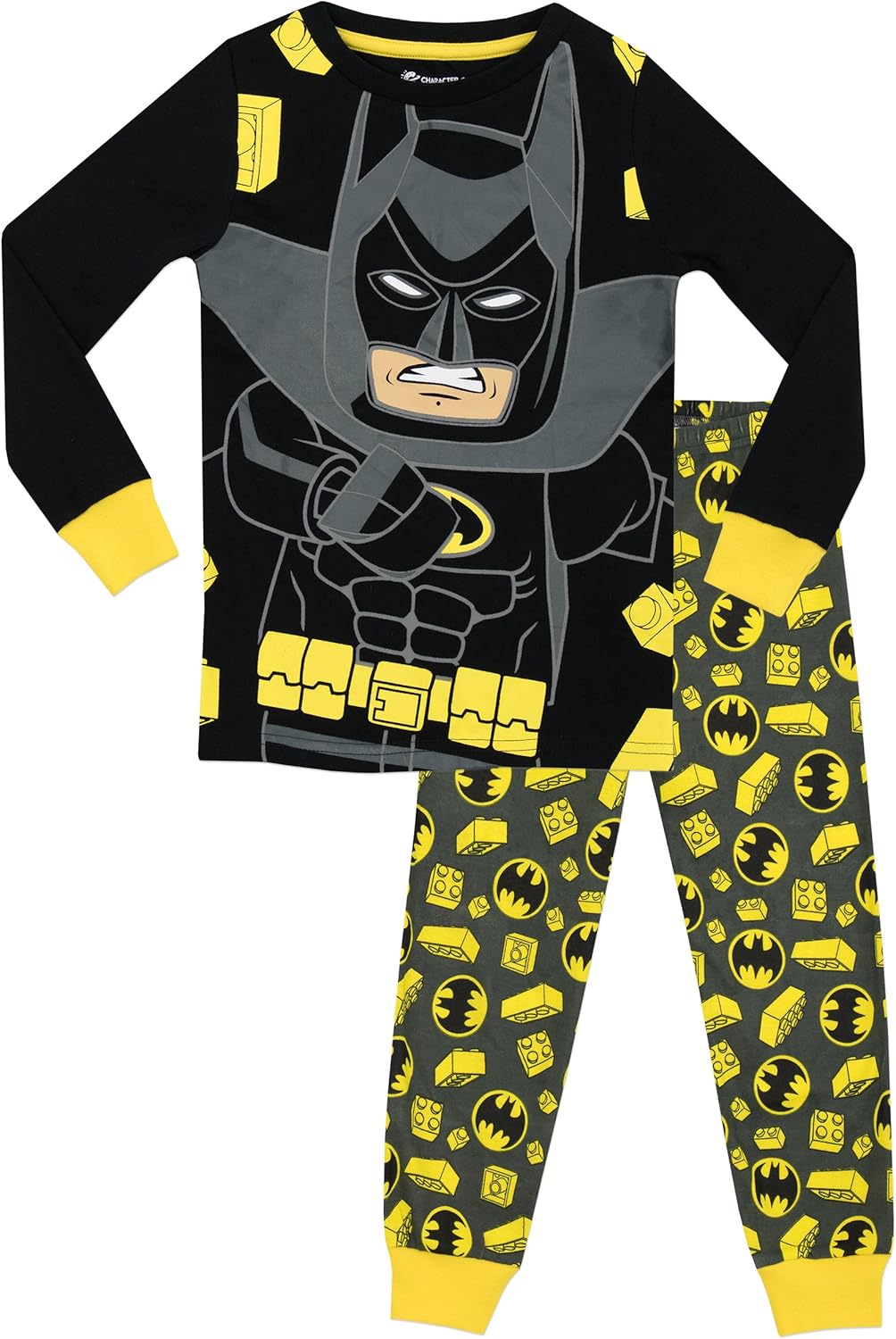 Boys Pyjamas Batman Set Kids Children's Grey black yellow Super Heroes