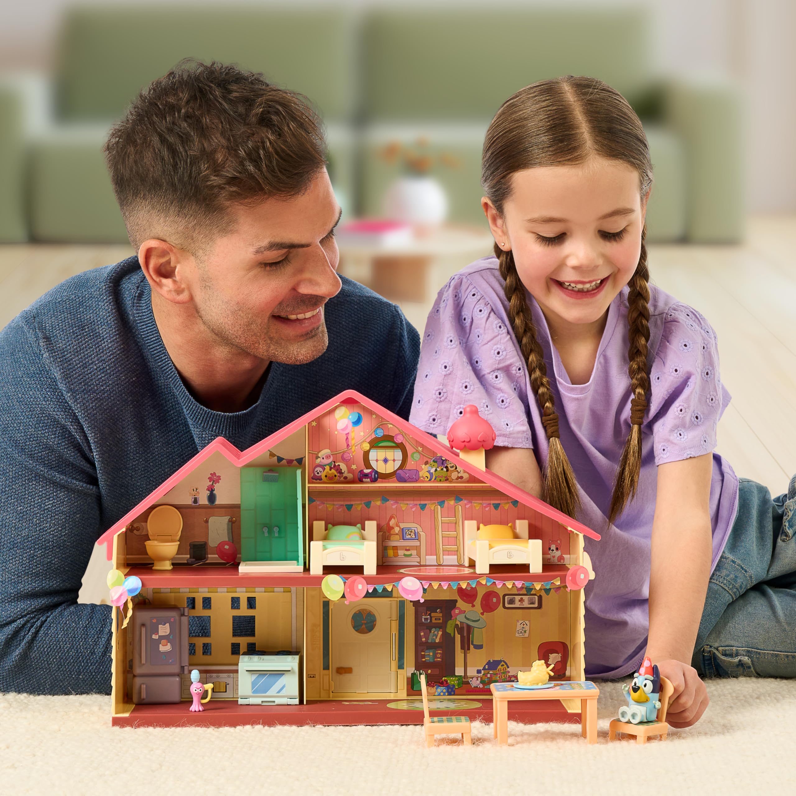 Bluey Celebration Home Playset, Portable Birthday Party Toy House with 11 Removable Accessories and 2.5” Figure, House Toys for Kids of Ages 3+
