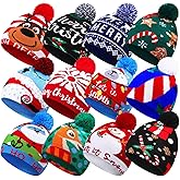 Mumufy 12 Pcs Christmas Beanie Hats Snowflake Pattern Hats Warm Stretch Winter Knit Hat for Men Women Adult Christmas Gifts